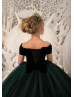 Off Shoulder Black And Green Velvet Tulle Formal Flower Girl Dress